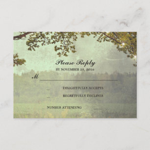Rustic Oak Tree Lights Wedding RSVP Card