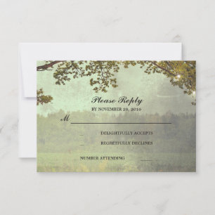 Rustic Oak Tree Lights Wedding RSVP Card