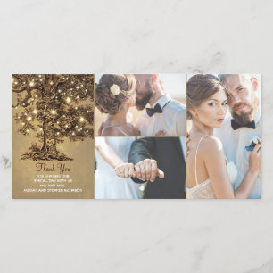 Rustic Oak Tree Lights Wedding Thank You Card