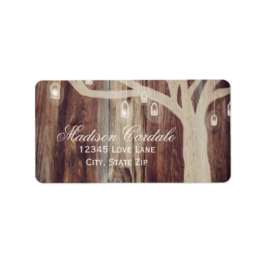 Rustic Oak Tree Lights Wood Wedding Address Labels
