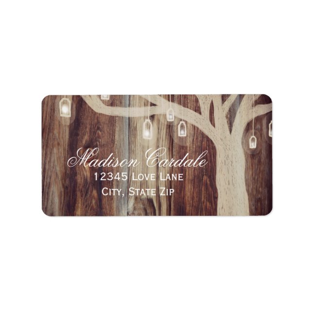 Rustic Oak Tree Lights Wood Wedding Address Labels (Front)