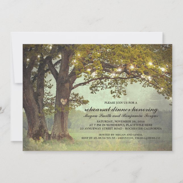 Rustic Oak Tree Romantic Rehearsal Dinner Invitation (Front)