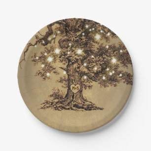 Rustic Oak Tree String Lights Paper Plate