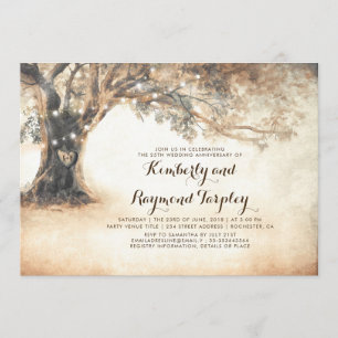 Rustic Oak Tree String Lights Wedding Anniversary Invitation