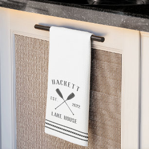 Rustic Oars Personalised Lake House Tea Towel