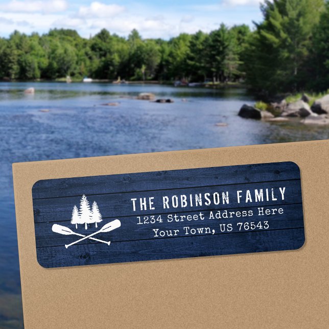 Rustic Oars Trees Blue Wood Print Return Address Label (Choose from Return Address Labels, Shipping Labels or Standard Address Labels)