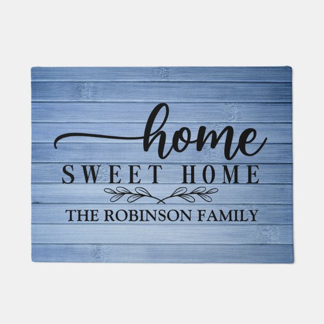 Rustic Ocean Blue Wood Farmhouse Custom Doormat (Front)