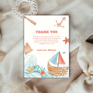 Rustic Ocean Boy Adventure Sailboat Baby Shower  Thank You Card