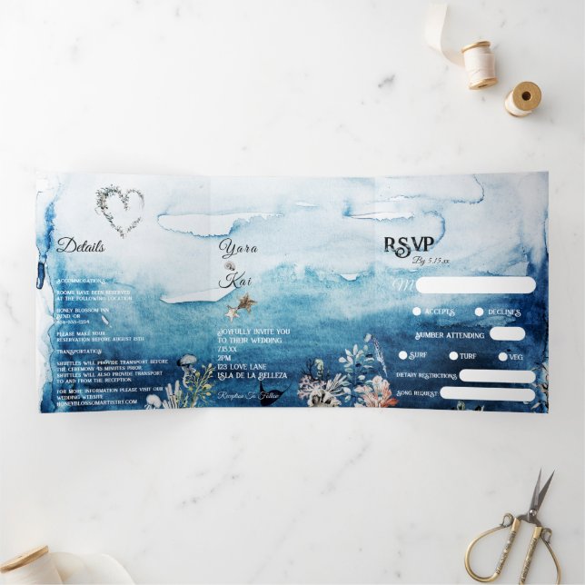 Rustic Ocean Complete RSVP Wedding Tri-Fold Invitation (Inside)
