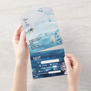Rustic Ocean Dietary Restrictions RSVP Wedding All In One Invitation