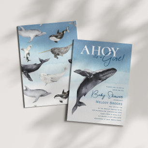 Rustic Ocean Whale Ahoy It's A Girl Baby Shower Invitation