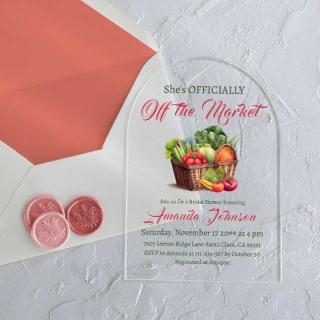 Rustic Off the Market Farmhouse Bridal Shower Acrylic Invitations (Creator Uploaded)