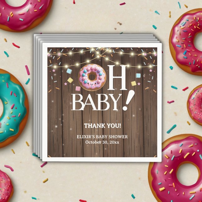 Rustic Oh Baby Doughnut & Sprinkle Kawaii Baby Sho Napkin (Creator Uploaded)