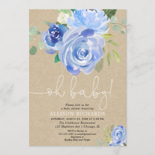 Rustic Oh baby Navy blue floral boy baby shower Invitation