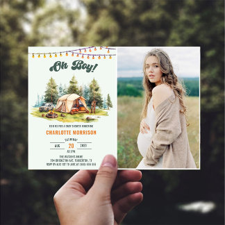 Rustic Oh Boy Camping Baby Shower Party Photo  Invitation