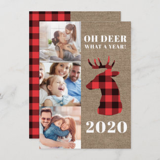 Rustic Oh Deer Plaid Photo Collage Holiday Card