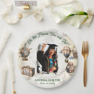 Rustic Oh, The Places You Will Go Graduation Party Paper Plate