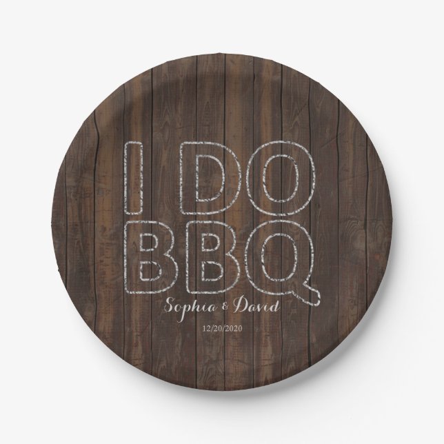 Rustic Old Barn String Lights I DO BBQ Paper Plate (Front)