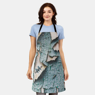 Rustic old blue green paint wood Custom Monogram Apron
