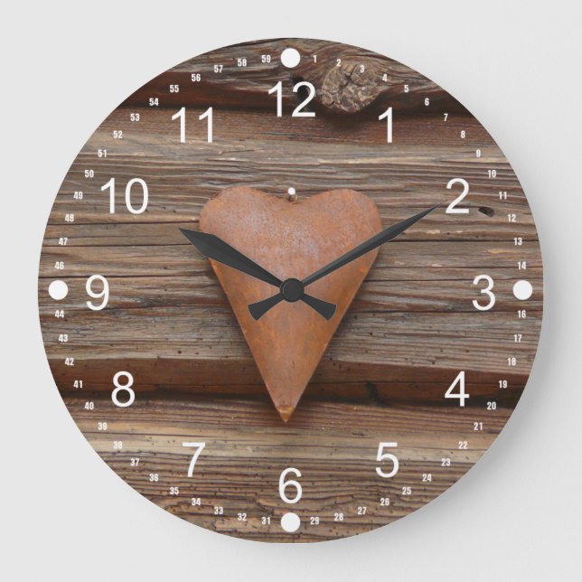 Rustic Old Heart on Log Cabin Wood Large Clock (Front)