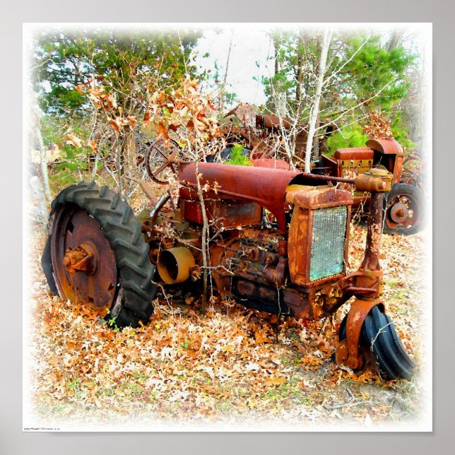 Rustic Old Junk Yard Farm Tractor Poster (Front)