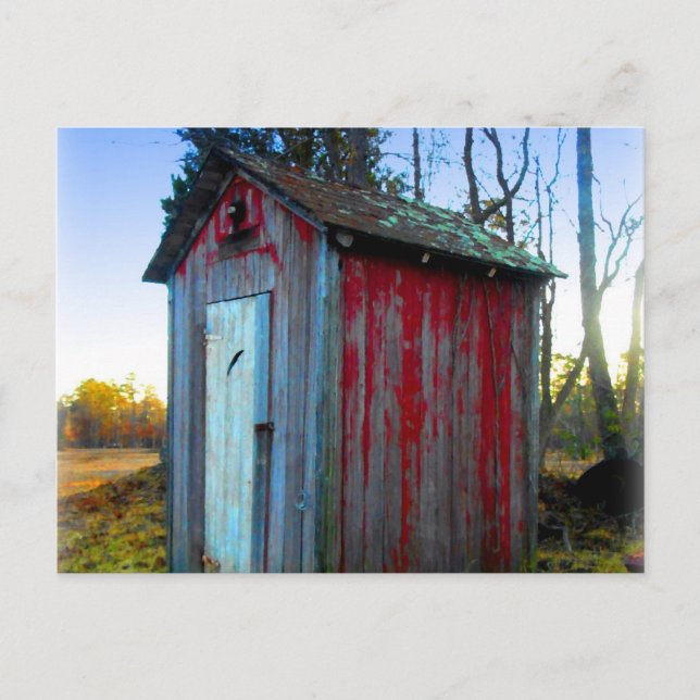 Rustic Old Junk Yard Outhouse Postcard (Front)