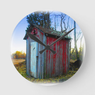 Rustic Old Junk Yard Outhouse Round Clock