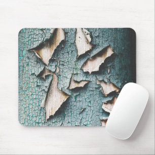 Rustic old light blue green peeling paint mouse pad