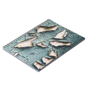 Rustic old light blue green peeling paint wood notebook