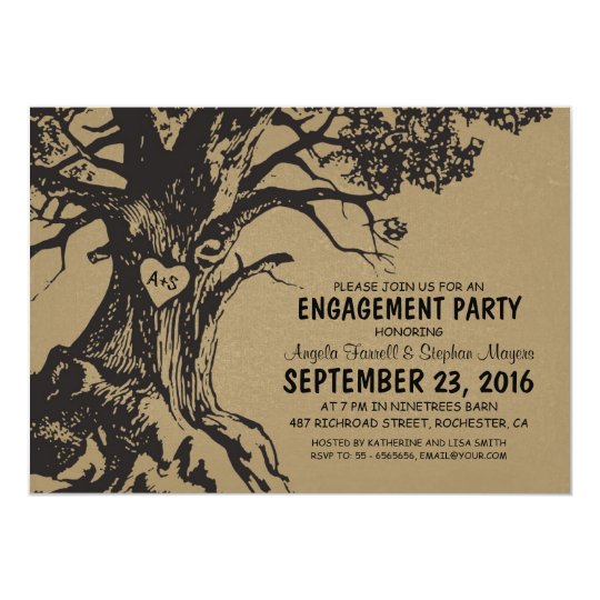 Rustic old oak tree engagement party card