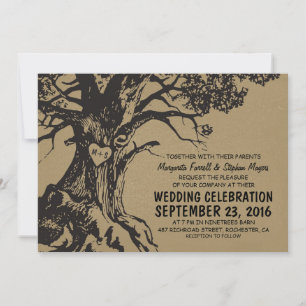 Rustic old oak tree wedding invitations