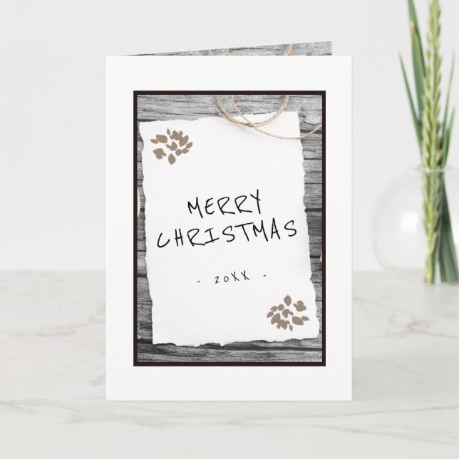 Rustic Old Paper Merry Christmas Script Holiday Ca Card (Front)