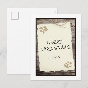 Rustic Old Paper Merry Christmas Script Holiday Postcard
