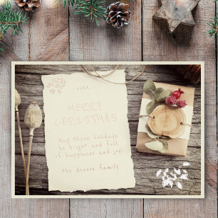 Rustic Old Paper Pergament Wood Christmas Foil Holiday Card