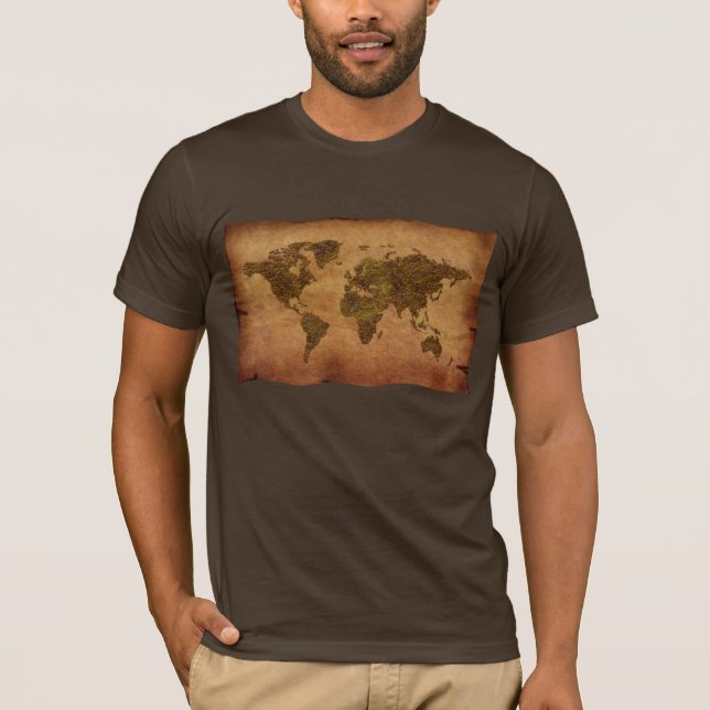 Rustic Old-style World Map on Parchment background T-Shirt (Front)