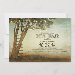 Rustic old tree & string lights bridal shower invitation