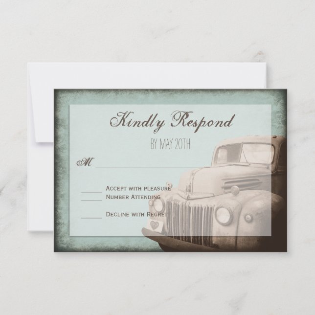 Rustic Old Truck Vintage Country Wedding RSVP Card (Front)