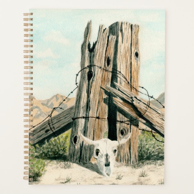 Rustic Old West watercolor art; Desert planner (Front)