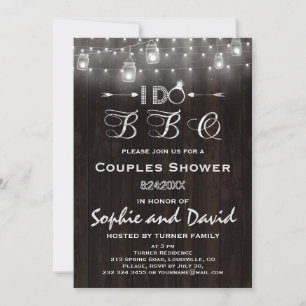 Rustic Old Wood Mason Jars String Lights I DO BBQ Invitation
