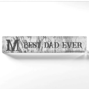 Rustic Old Wood Photo Best Dad Ever Initial Grey Nameplate