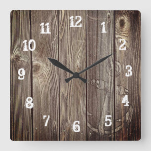 Rustic Old Wood Vintage Nautical Anchor Square Wall Clock
