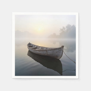 Rustic Old Wooden Rowboat On a Calm Lake Napkin