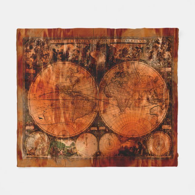 Rustic Old World Map Fleece Blanket (Front (Horizontal))