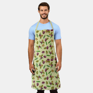 Rustic Olive and Olive Leaves Pattern Apron