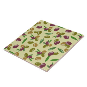 Rustic Olive and Olive Leaves Pattern Ceramic Tile