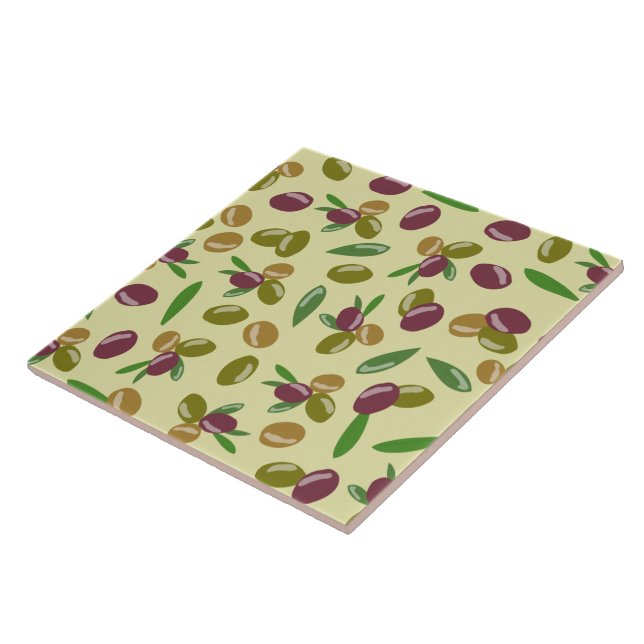 Rustic Olive and Olive Leaves Pattern Ceramic Tile (Side)