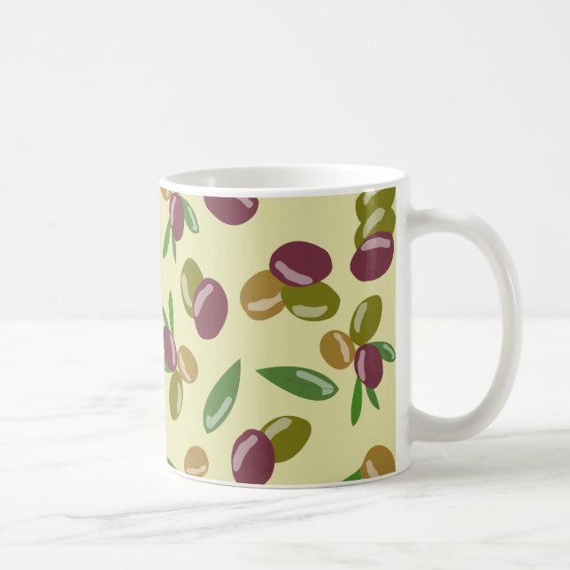 Rustic Olive and Olive Leaves Pattern Coffee Mug (Right)