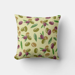 Rustic Olive and Olive Leaves Pattern Cushion