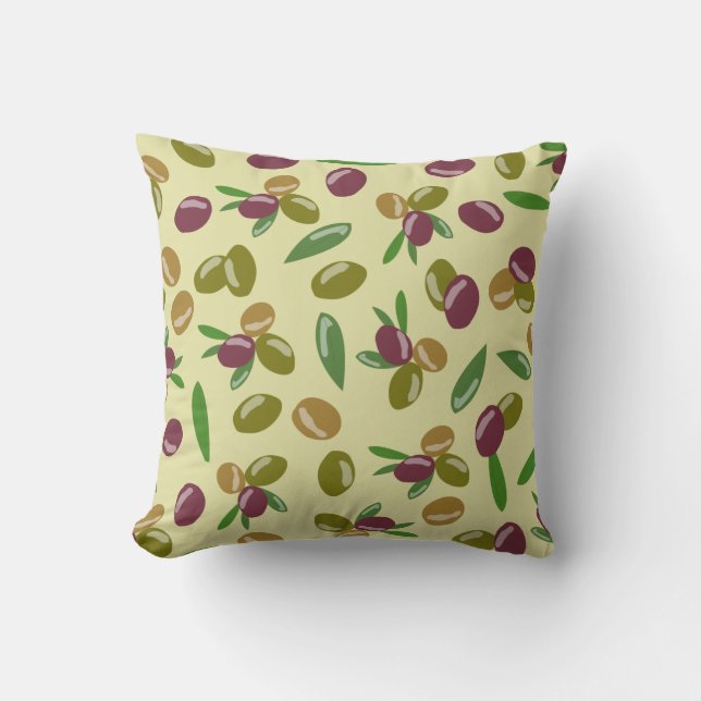 Rustic Olive and Olive Leaves Pattern Cushion (Front)