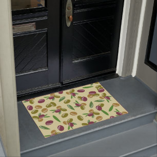 Rustic Olive and Olive Leaves Pattern Doormat
